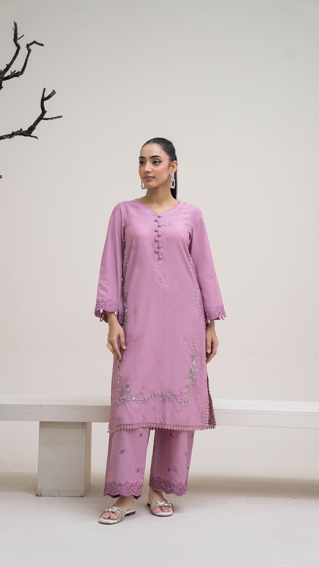 2323-Blush Pink Embroidered 2-Piece Lawn cotton Suit