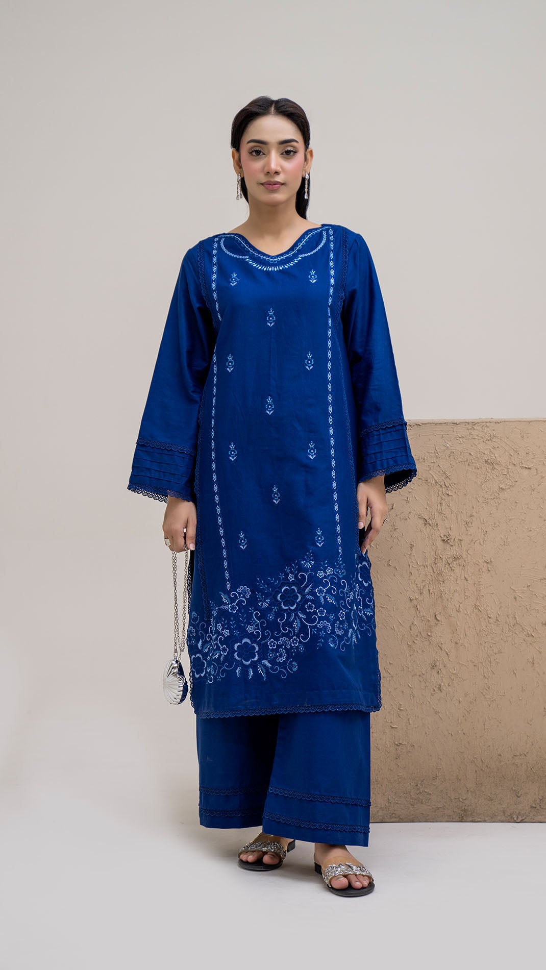 2327- Purple 2-Piece Suit Embroidered Cotton lawn Suit