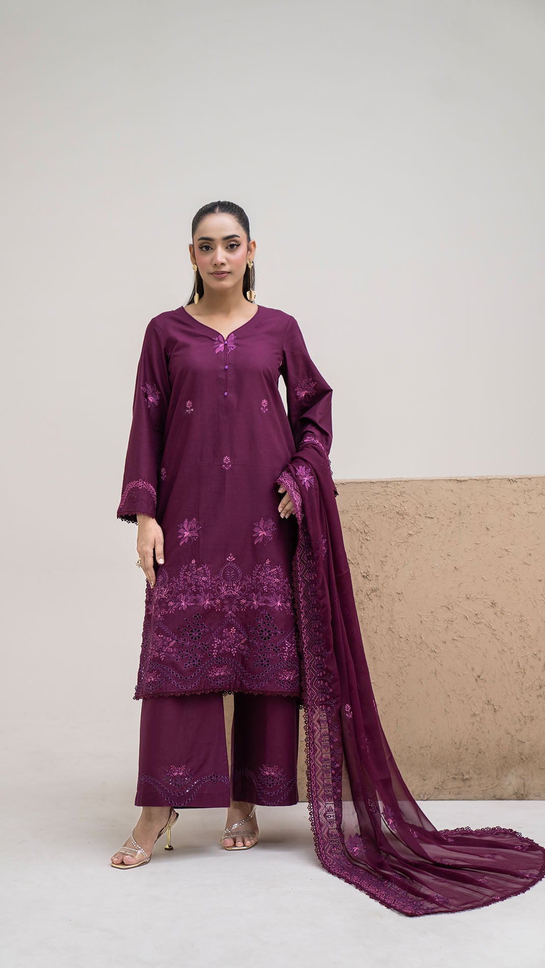 2329 - Purple 3-Piece Suit Embroidered Cotton lawn Suit