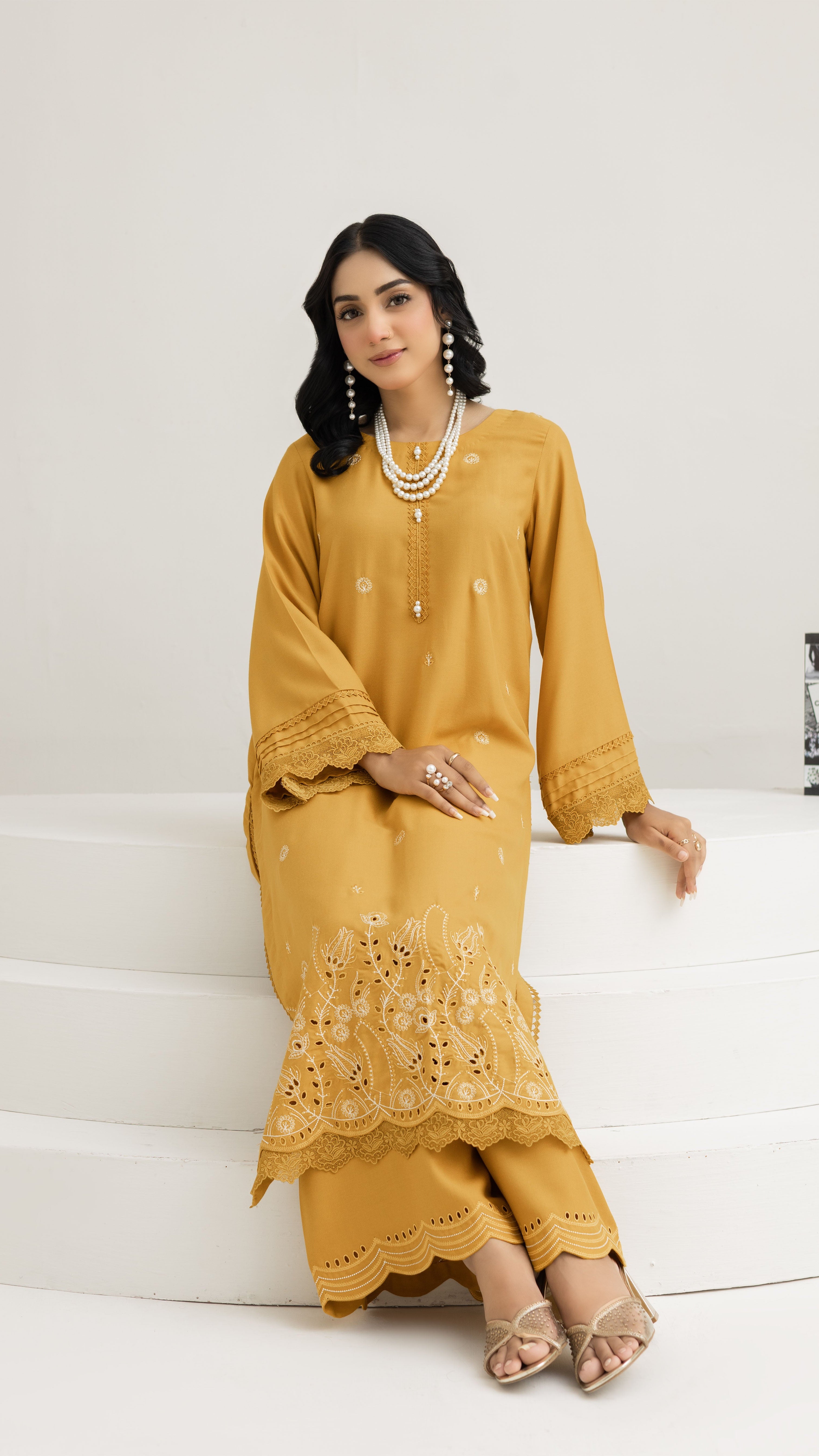 2288- 2 Piece Gold Embroidered Dhanak Suit