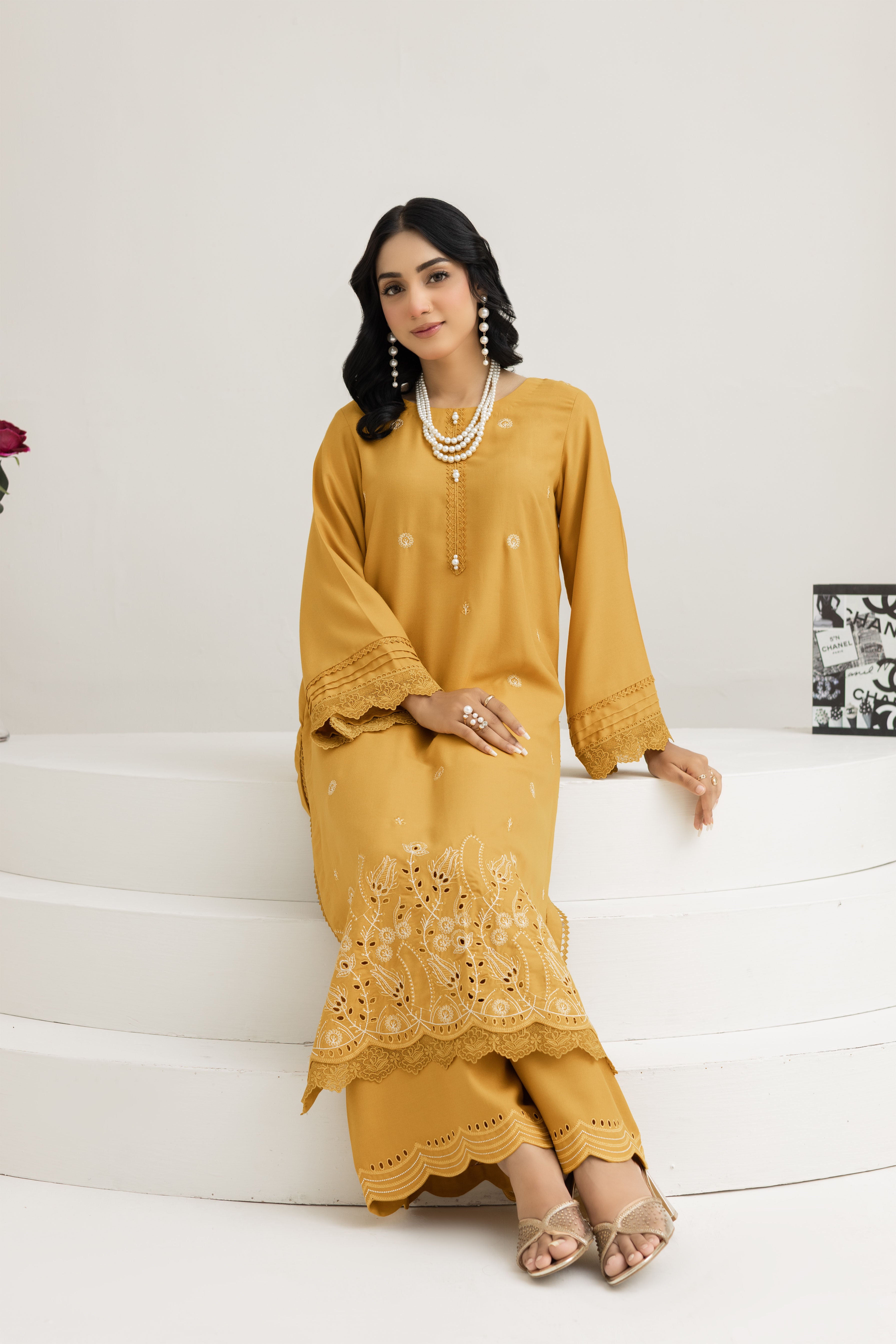 2288- 2 Piece Gold Embroidered Dhanak Suit