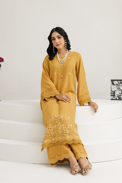 2288- 2 Piece Gold Embroidered Dhanak Suit