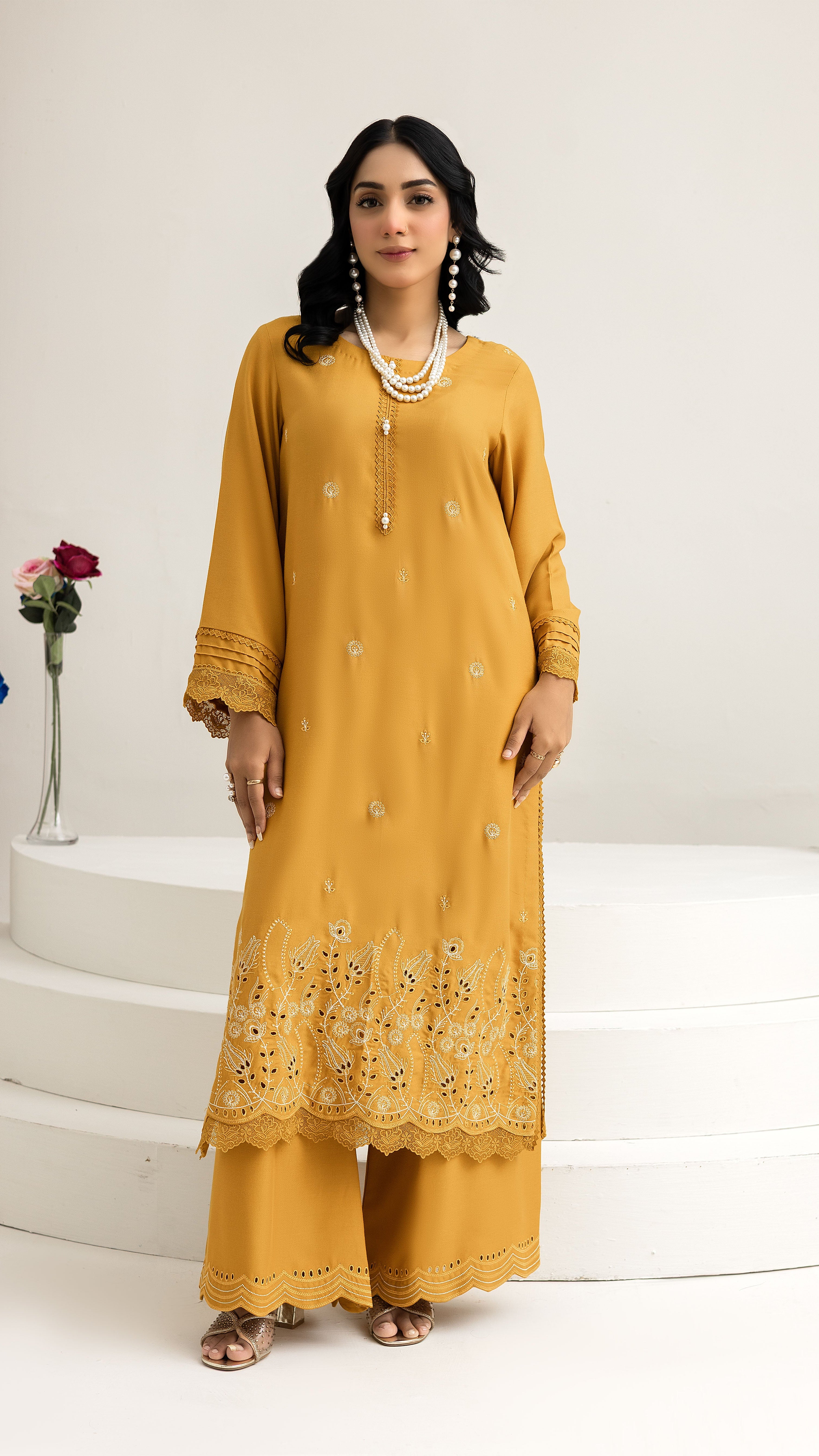 2288- 2 Piece Gold Embroidered Dhanak Suit