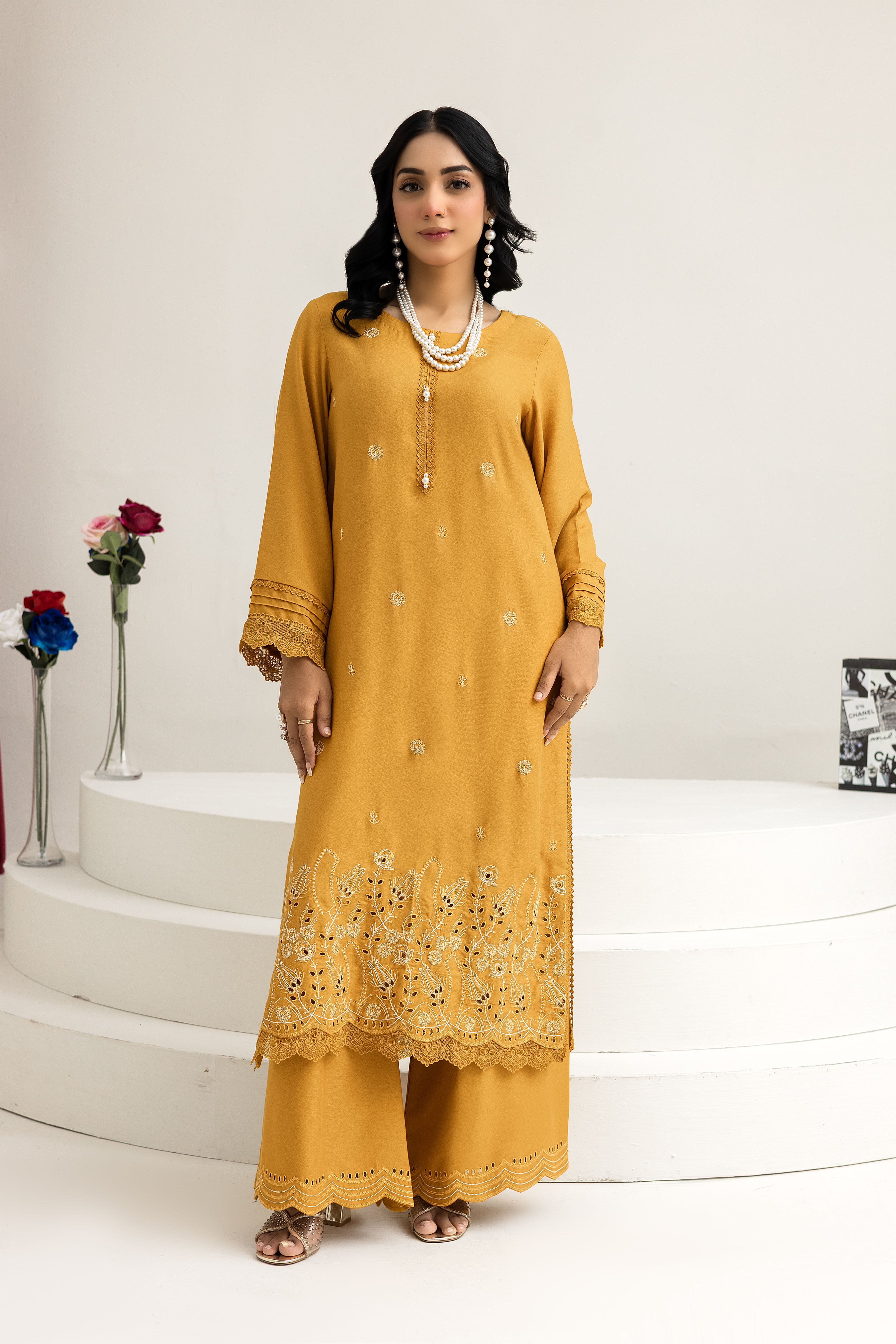 2288- 2 Piece Gold Embroidered Dhanak Suit