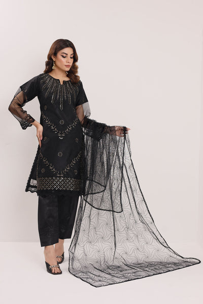 2168-A EBONY – Embroidered &amp; Embellished Organza Ensemble