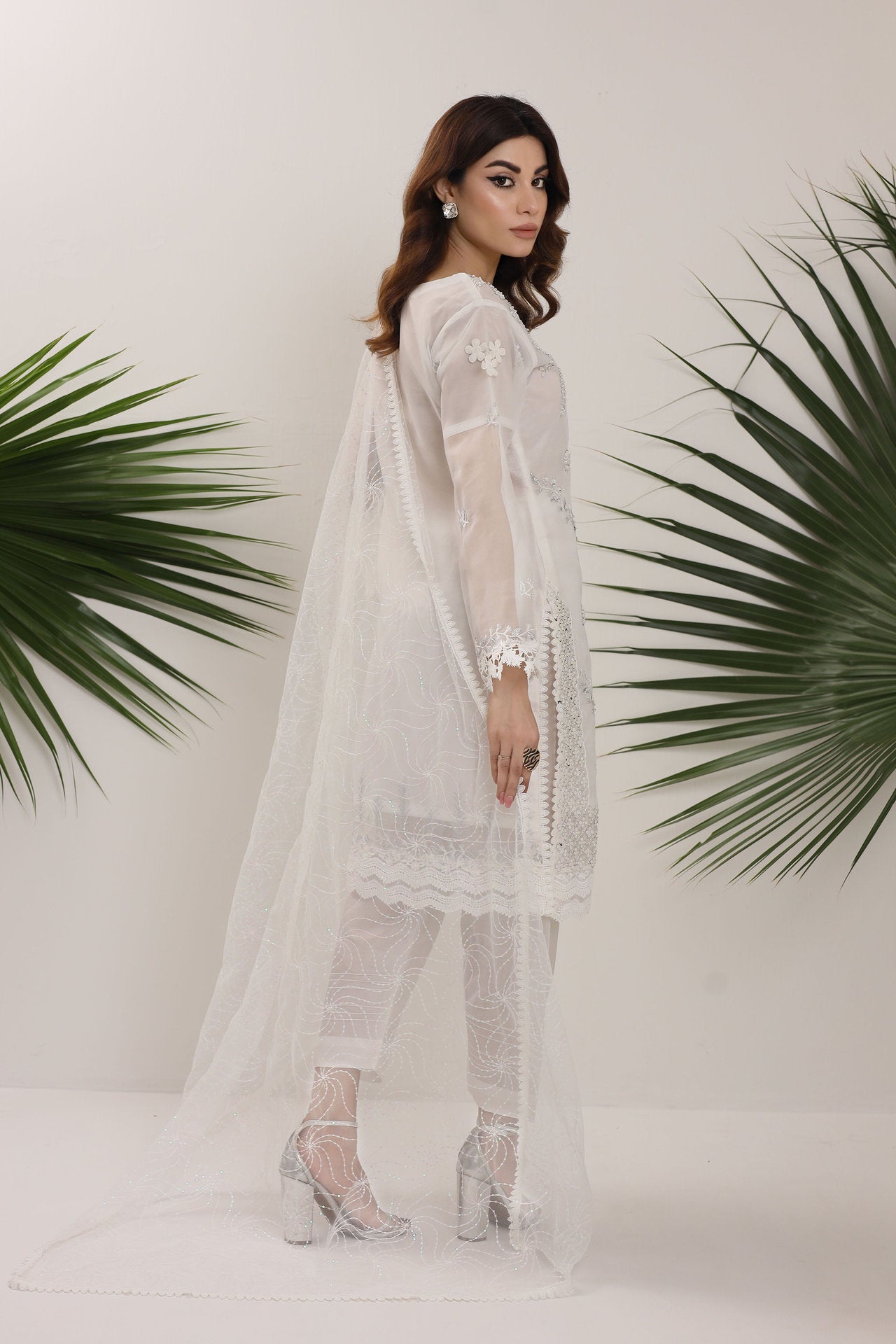 2168-B SNOW – Embroidered &amp; Embellished Organza Ensemble