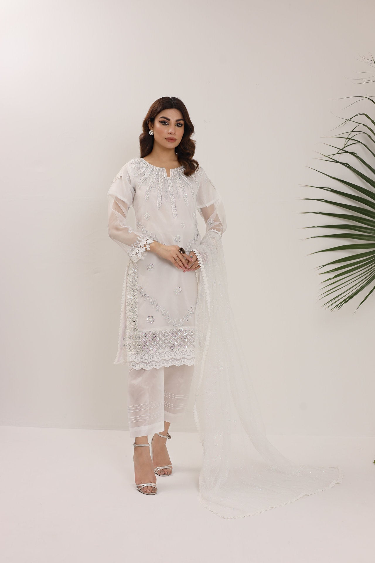 2168-B SNOW – Embroidered &amp; Embellished Organza Ensemble