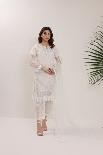 2168-B SNOW – Embroidered &amp; Embellished Organza Ensemble