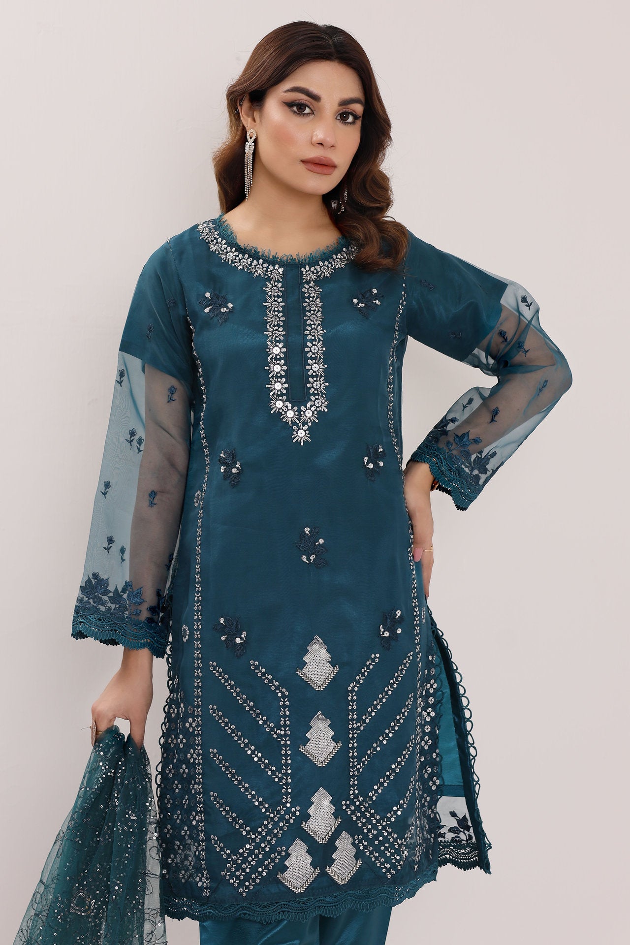 2170-B AZURE – Embroidered &amp; Embellished Organza Ensemble