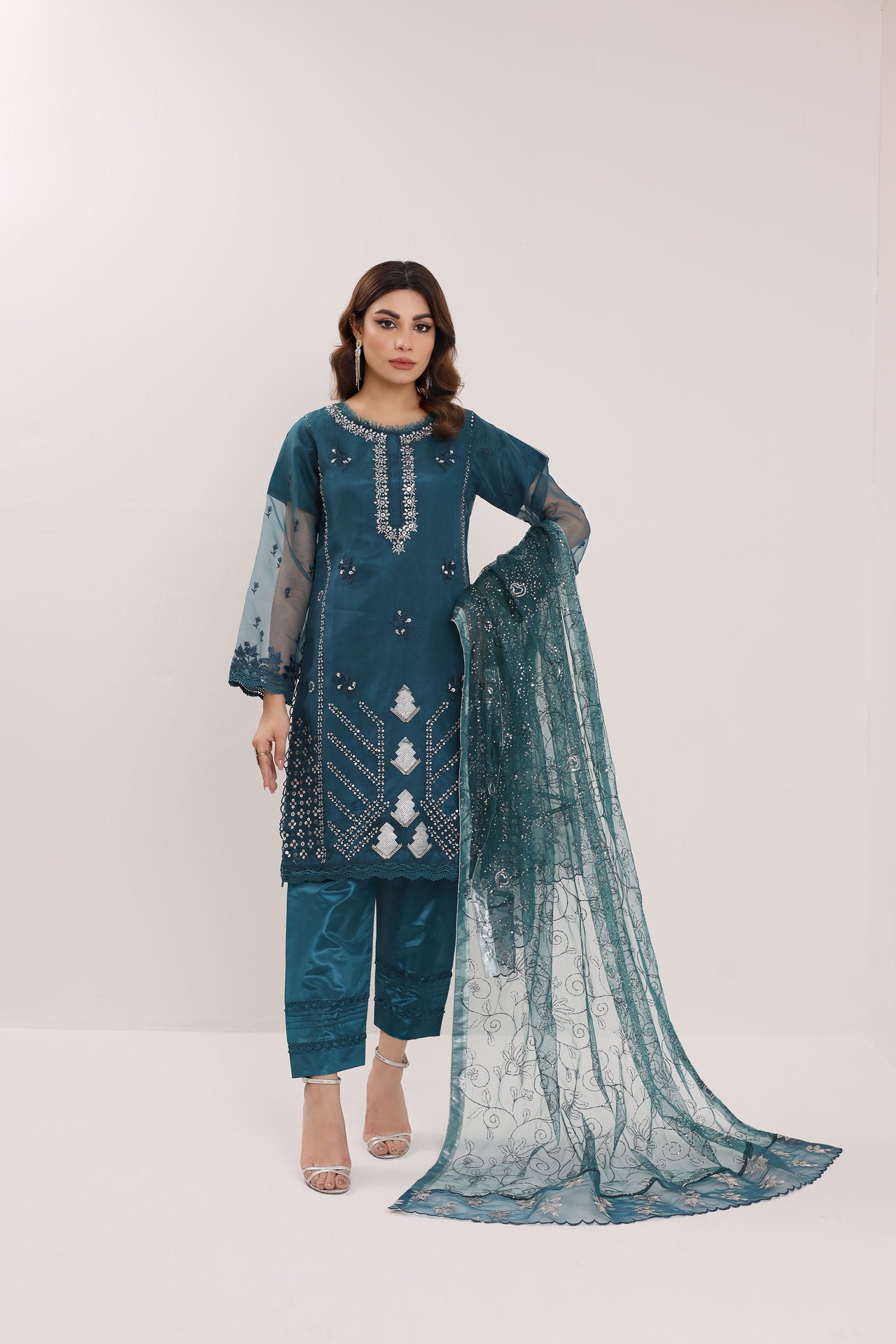 2170-B AZURE – Embroidered &amp; Embellished Organza Ensemble