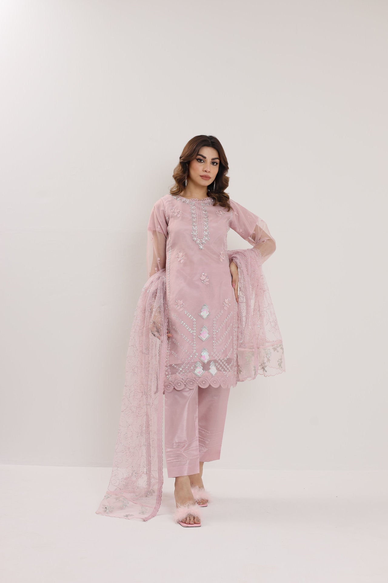 2170-D MISTY ROSE – Embroidered &amp; Embellished Organza Ensemble