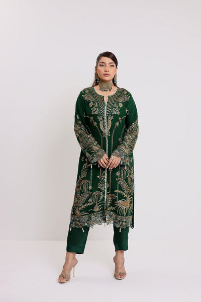 2175-A DARK FOREST – Luxurious Embroidered &amp; Embellished Chiffon Ensemble
