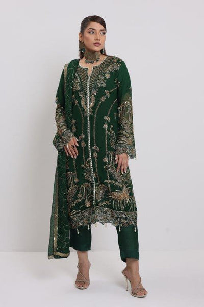 2175-A DARK FOREST – Luxurious Embroidered &amp; Embellished Chiffon Ensemble