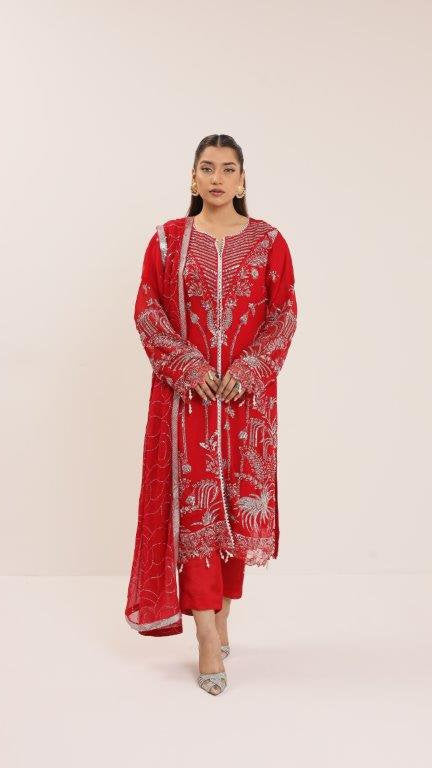 2175-B SCARLET – Embroidered &amp; Embellished Chiffon Ensemble