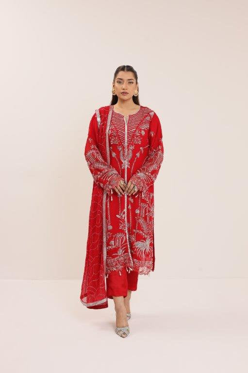 2175-B SCARLET – Embroidered &amp; Embellished Chiffon Ensemble