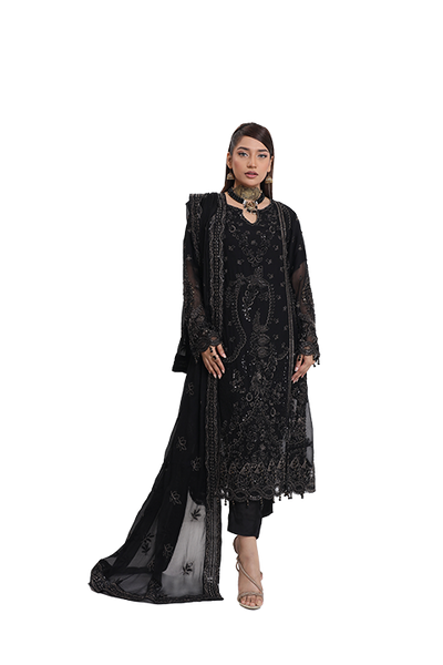 2176-BLACK NIGHT – Embroidered &amp; Embellished Chiffon Ensemble