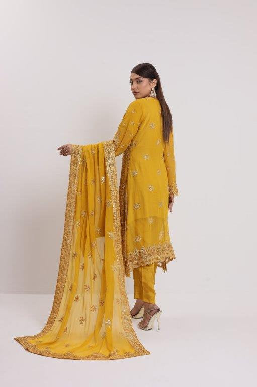 2176-SUNGLOW – Radiant Embroidered &amp; Embellished Chiffon Ensemble