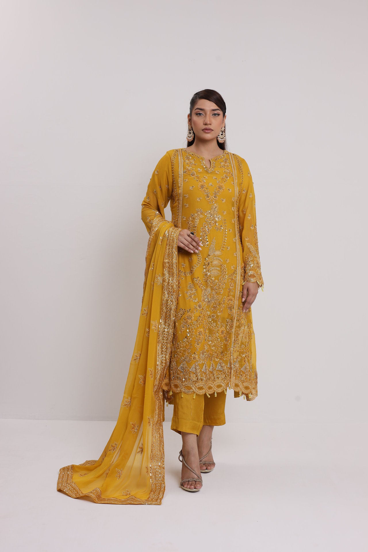 2176-SUNGLOW – Radiant Embroidered &amp; Embellished Chiffon Ensemble