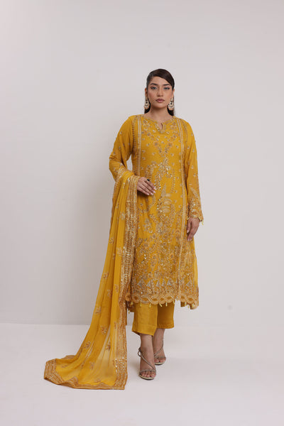2176-SUNGLOW – Radiant Embroidered &amp; Embellished Chiffon Ensemble