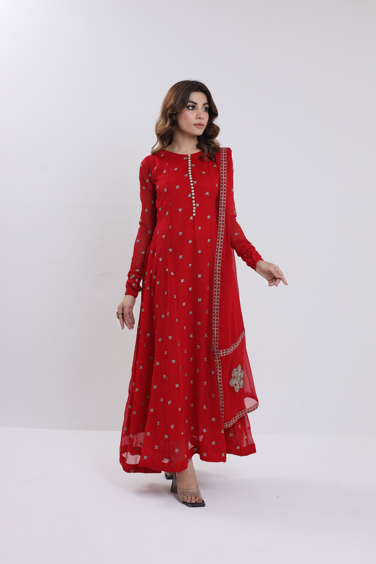 2178 – Maroon 3 Piece Embroidered Chiffon Suit