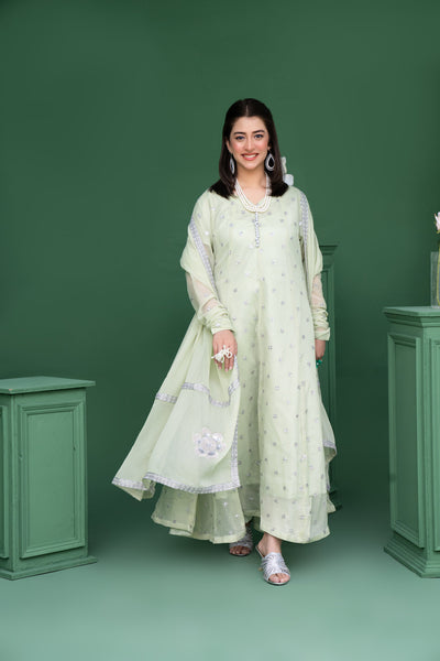 2178 - Sea Green 3 Piece Embroidered Chiffon Suit