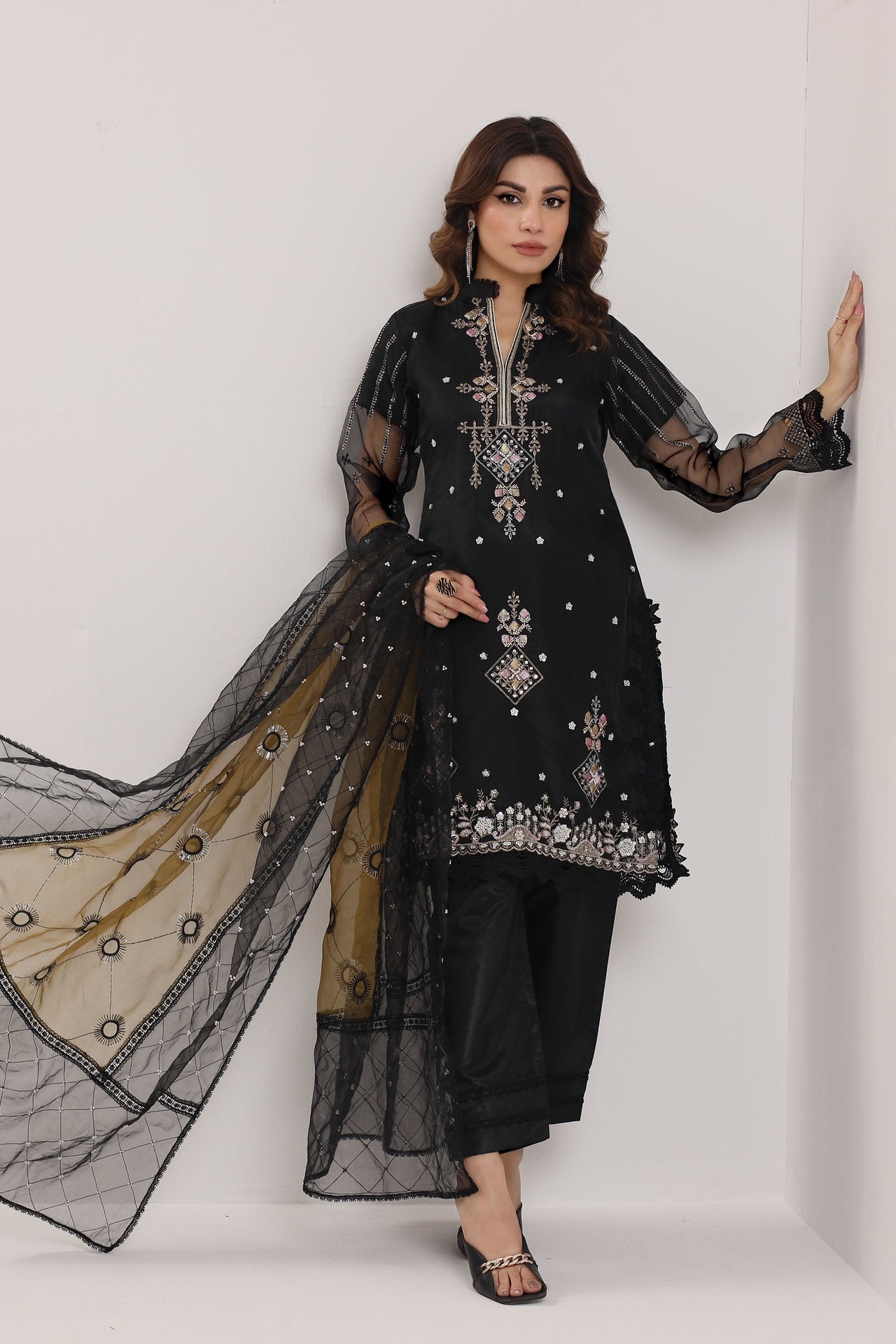 2180-A OBSIDIAN – Embroidered &amp; Embellished Organza Ensemble