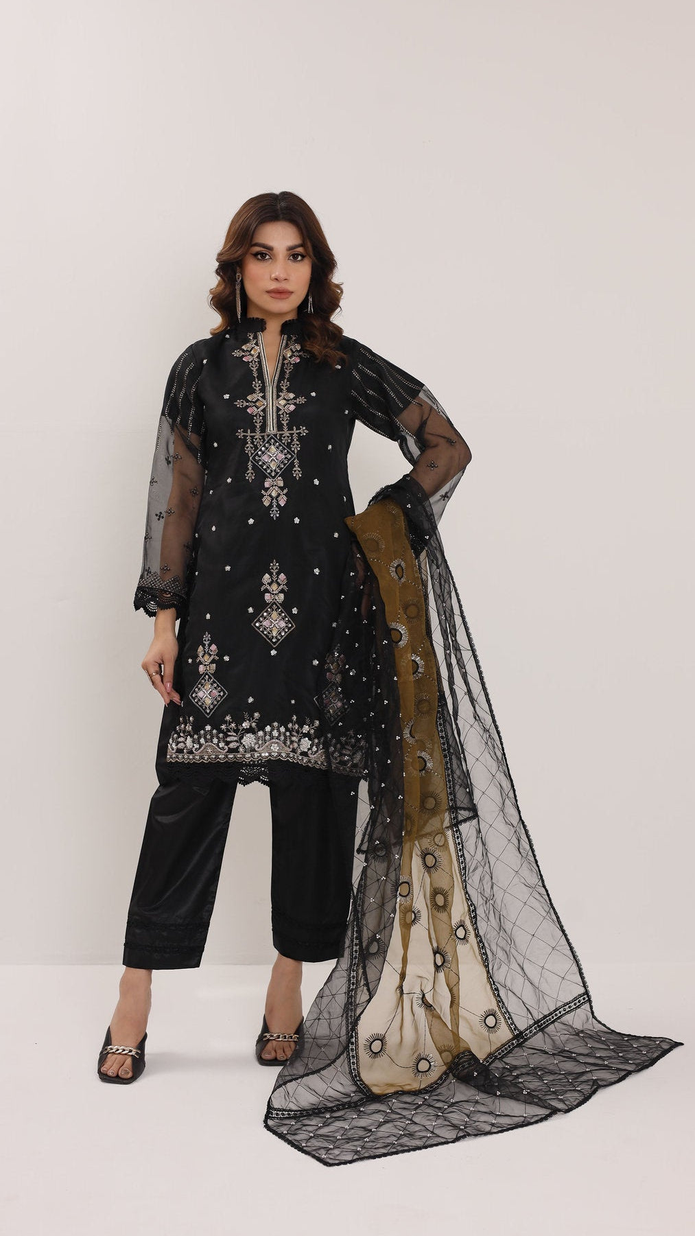 2180-A OBSIDIAN – Embroidered &amp; Embellished Organza Ensemble