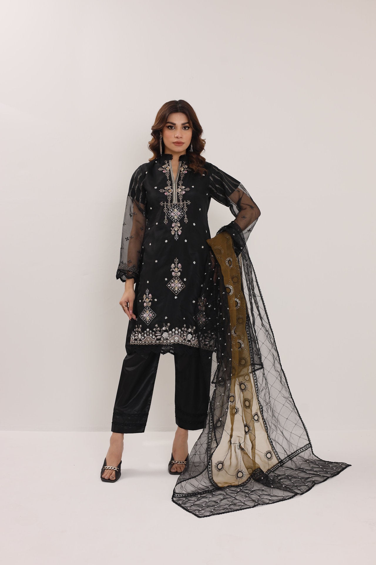 2180-A OBSIDIAN – Embroidered &amp; Embellished Organza Ensemble