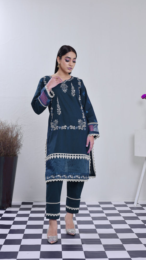2202-Zinc Blue – Cotton lawn Embroidered 2-Piece Suit – Elegant Summer Wear