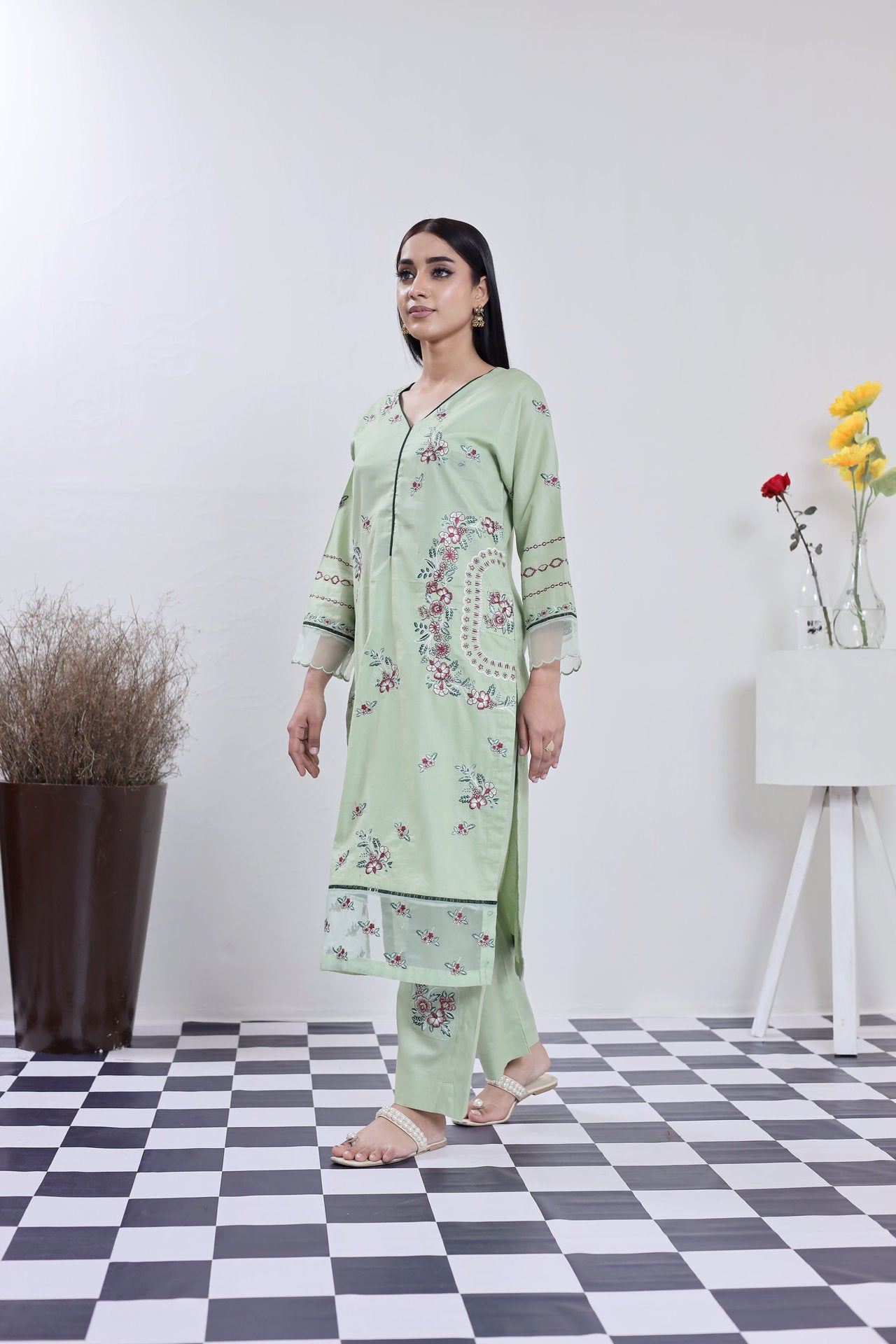 2213-A MINTY – Cotton lawn Embroidered 2-Piece Suit – Elegant Summer Wear