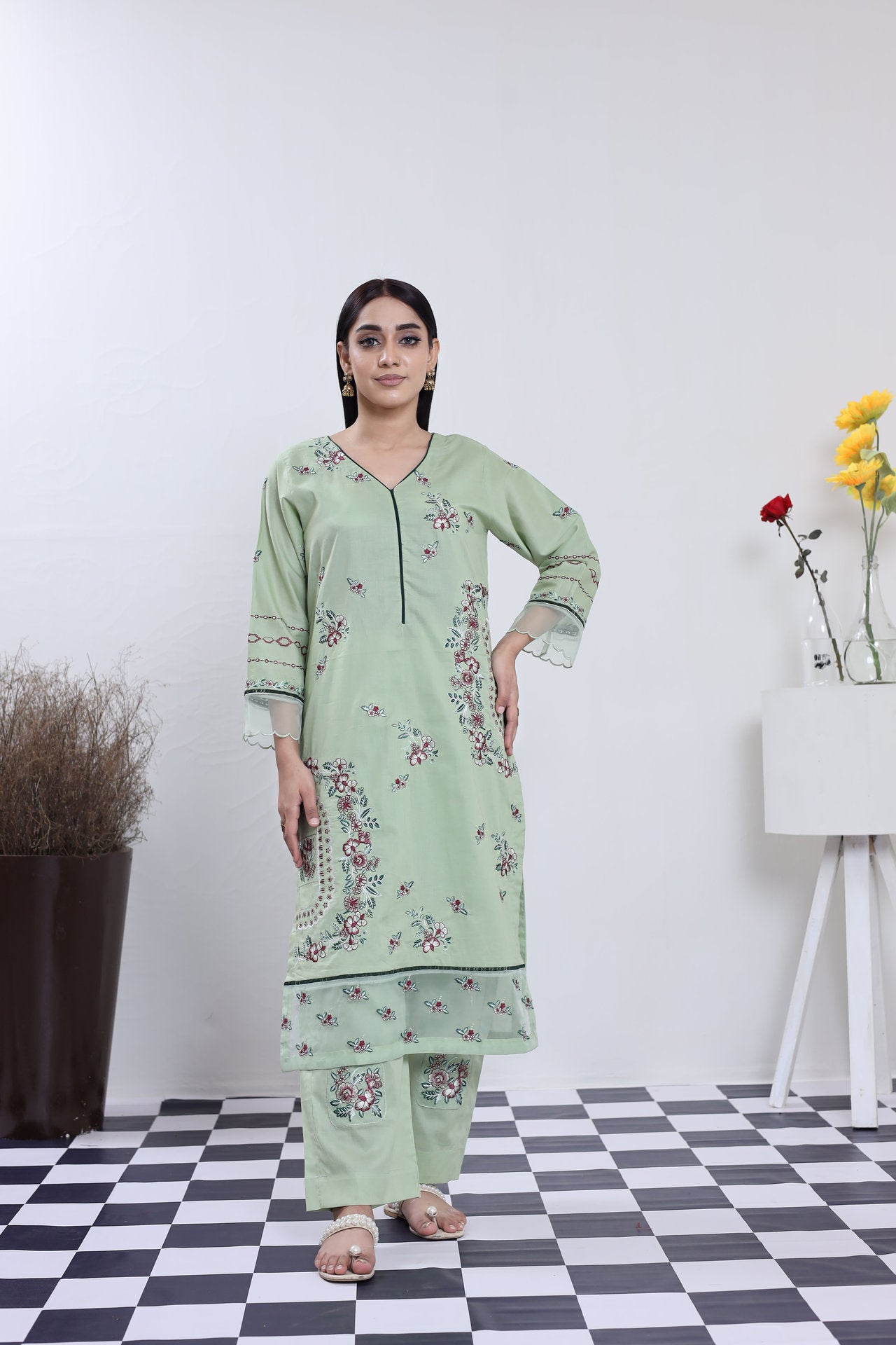 2213-A MINTY – Cotton lawn Embroidered 2-Piece Suit – Elegant Summer Wear