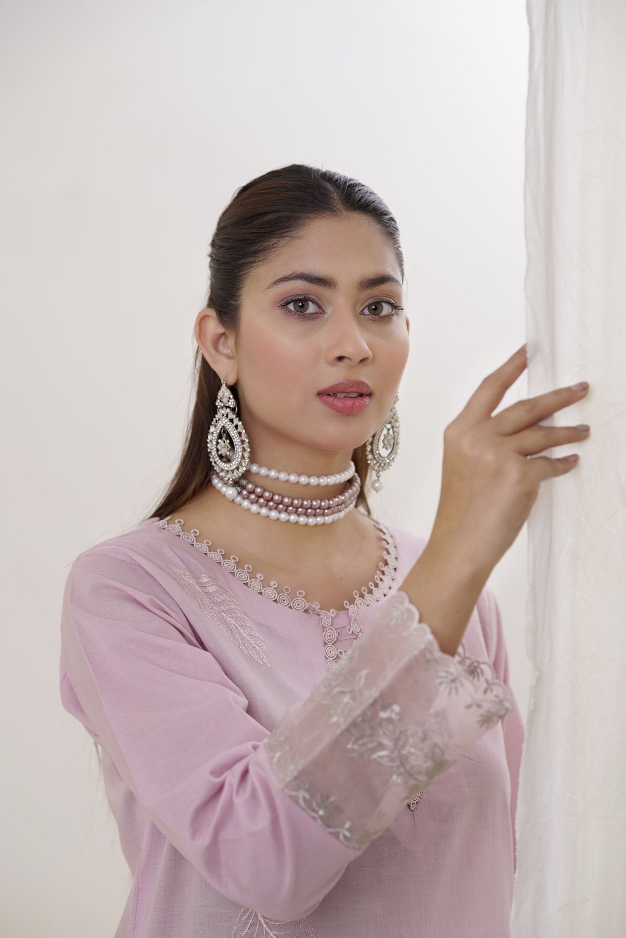 2214-Light Pink Embroidered 2-Piece Suit