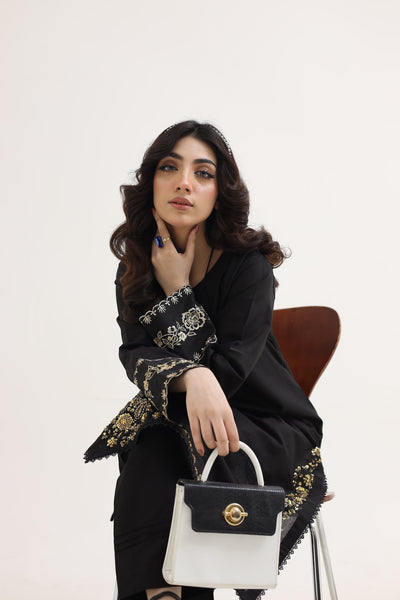 2214-Black Elegant Embroidered 2-Piece Lawn cotton Suit