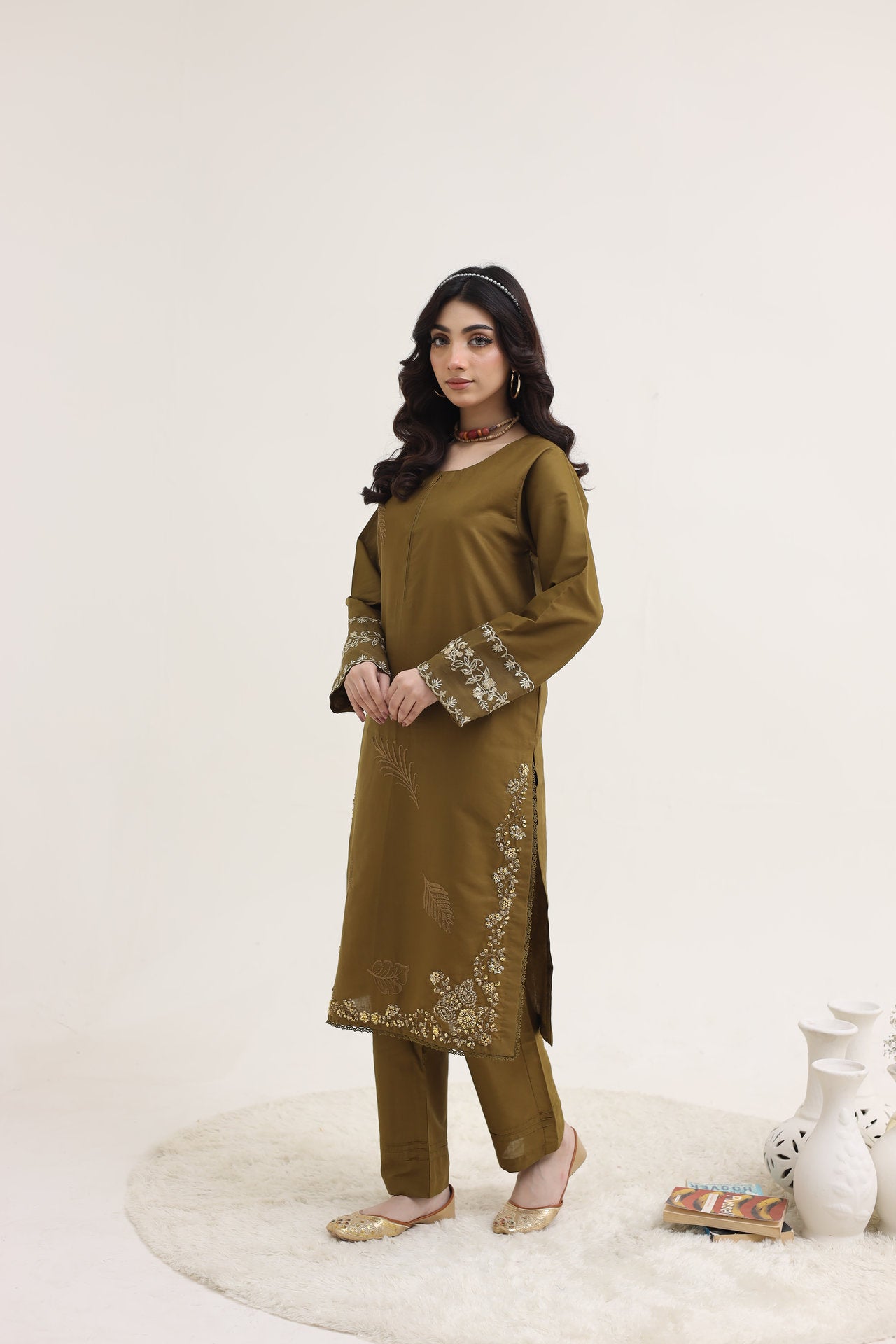 2214-Tobacco Embroidered 2-Piece Suit