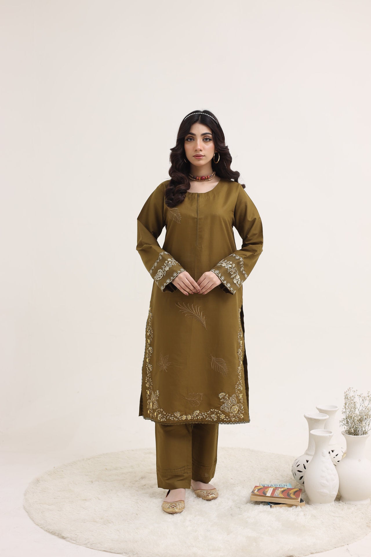 2214-Tobacco Embroidered 2-Piece Suit