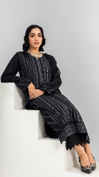 2221 - Black Embroidered 3-Piece Cotton Lawn Suit – Elegant Summer Wear