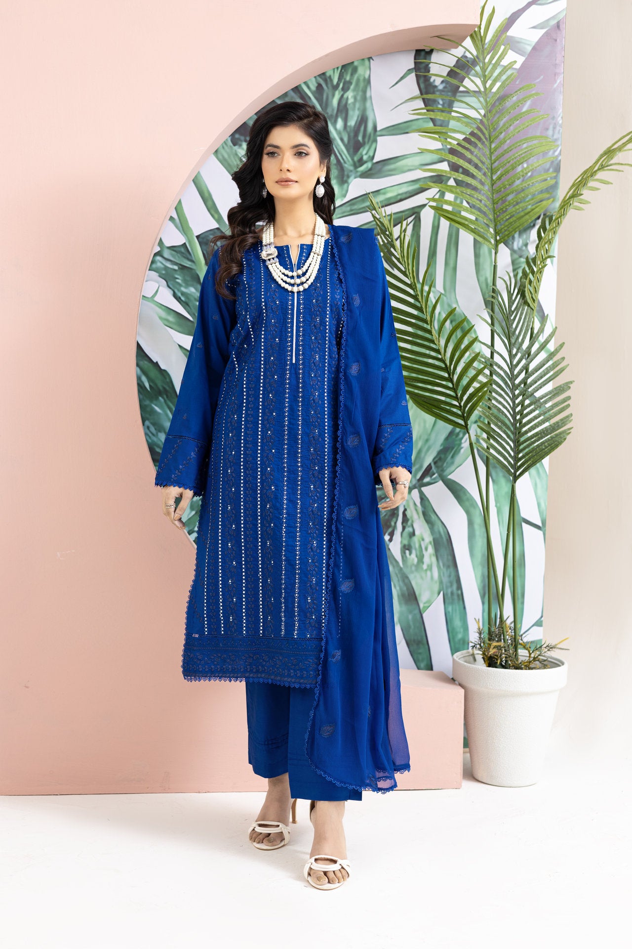 2221 - Ink Blue Embroidered 3-Piece Cotton Lawn Suit – Elegant Summer Wear