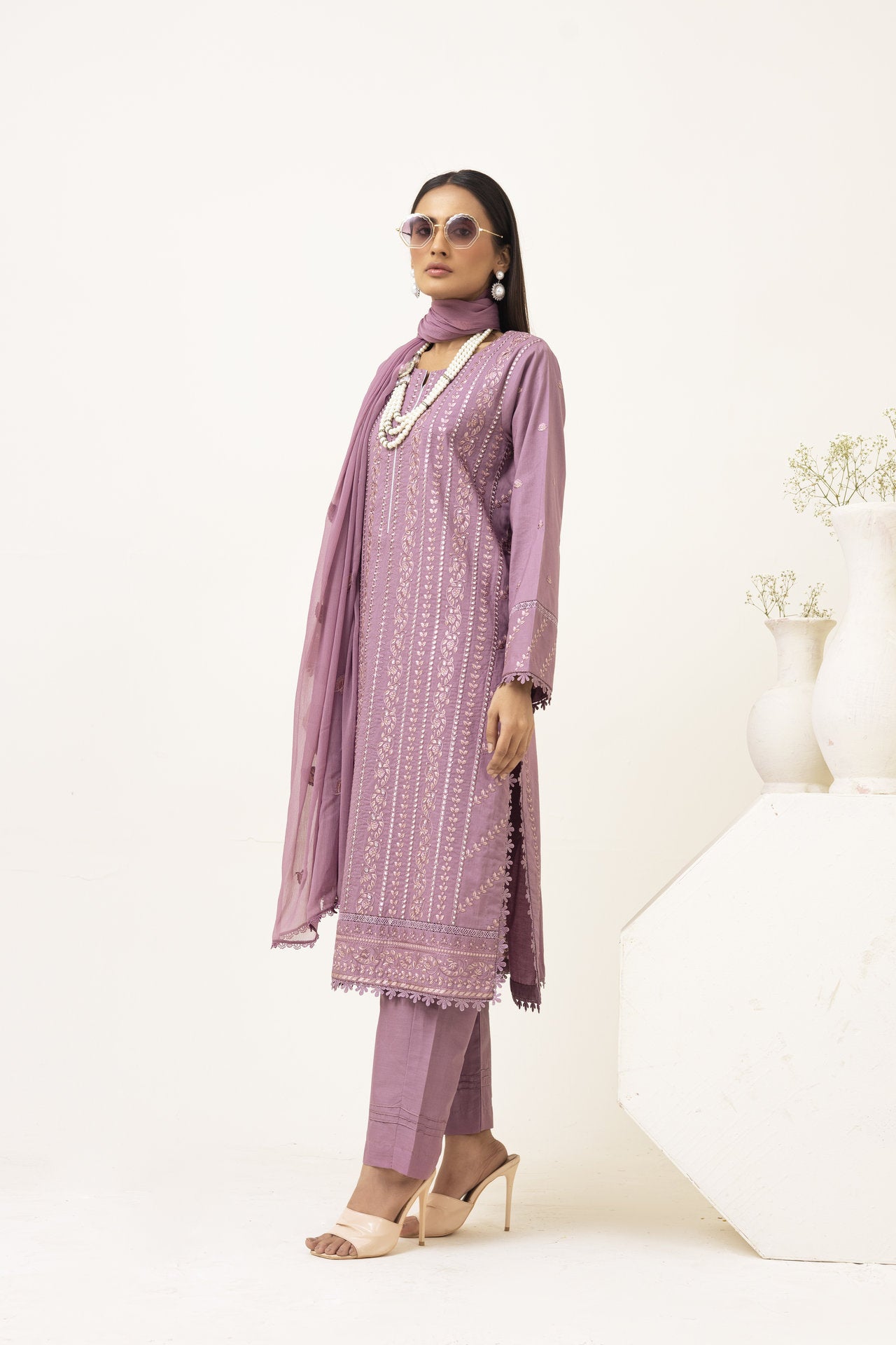 2221 - Lilac Embroidered 3-Piece Cotton Lawn Suit – Elegant Summer Wear