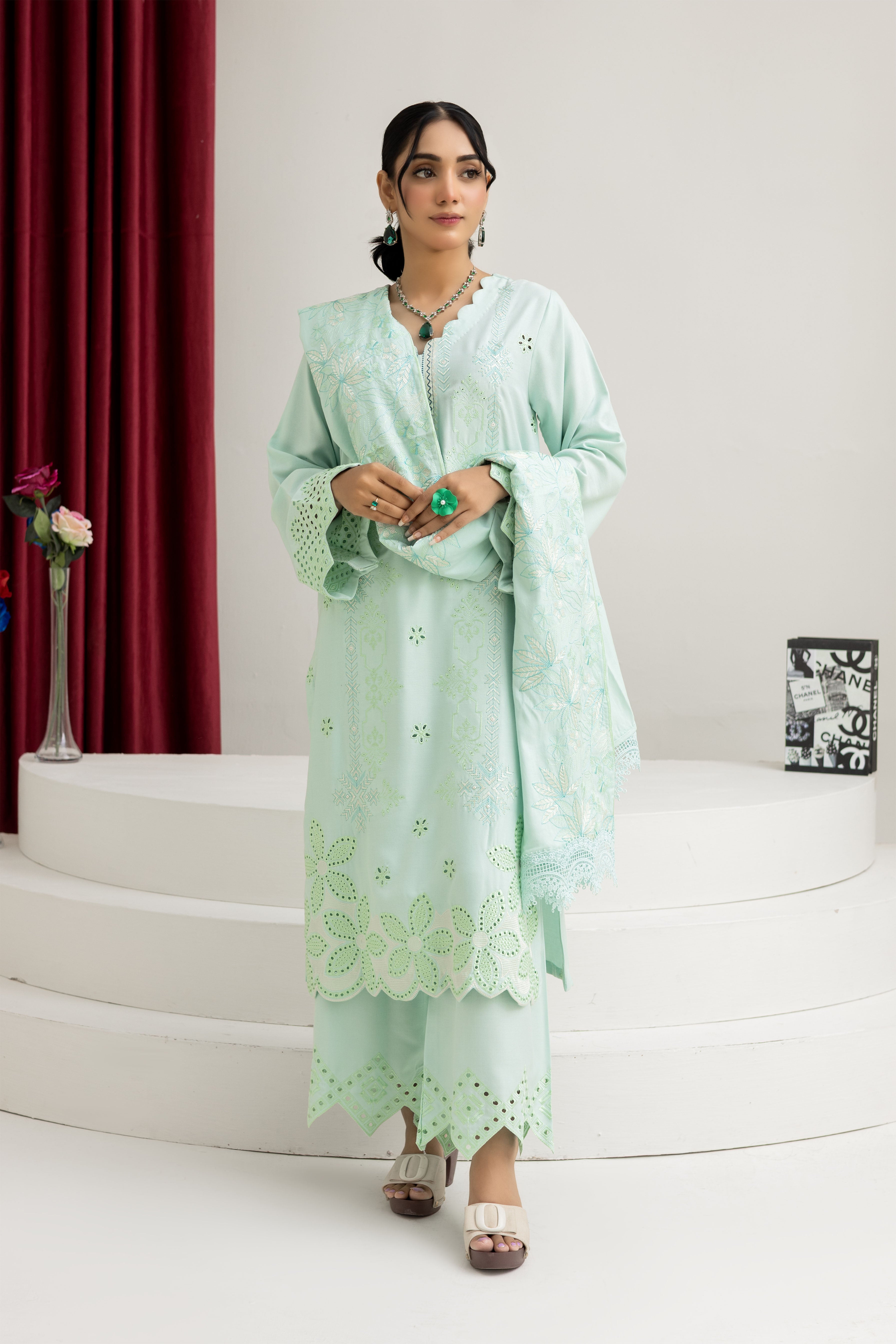 2226-Angori Embroidered 3-Piece Dhanak Suit