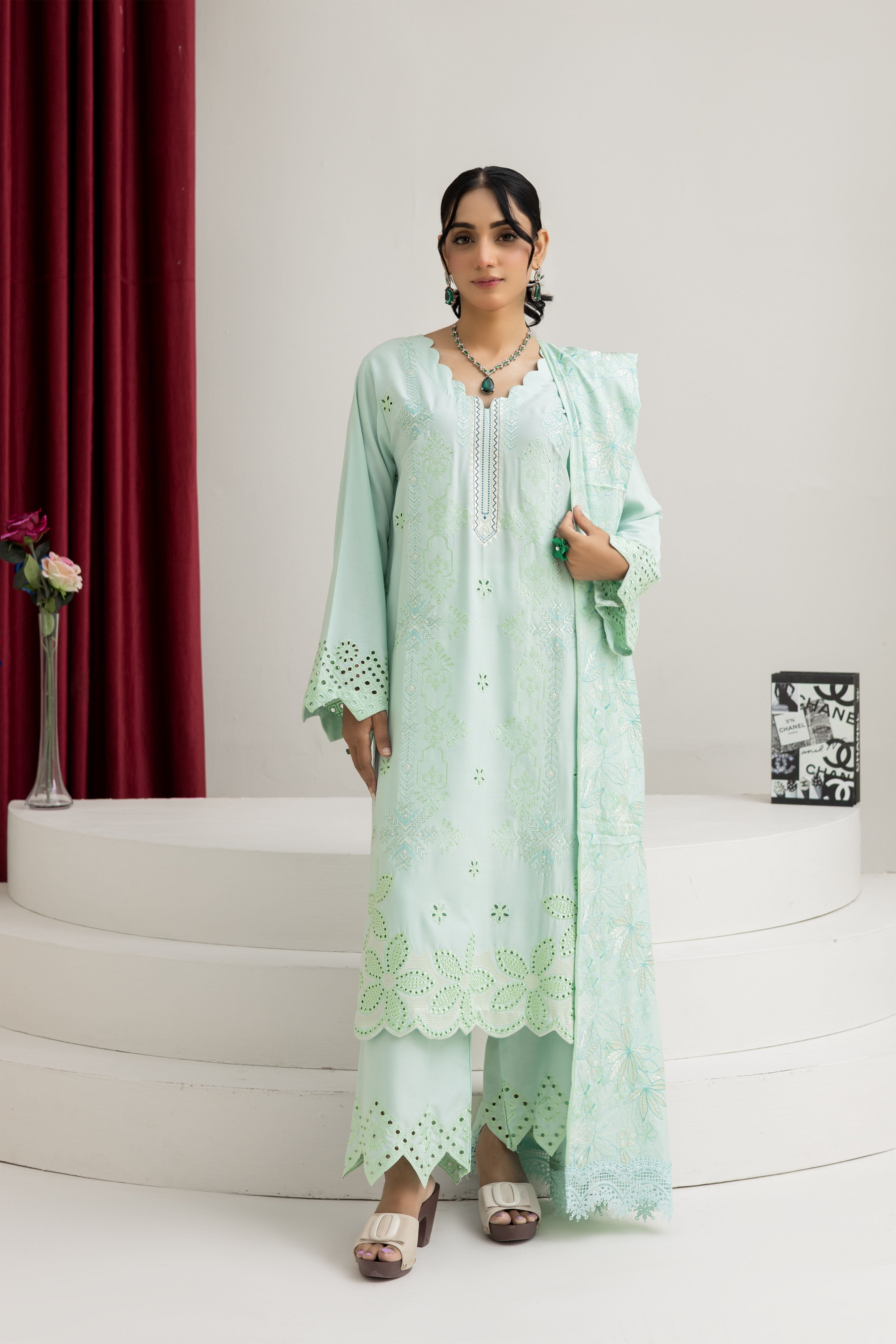 2226-Angori Embroidered 3-Piece Dhanak Suit