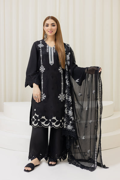 2226-Black Embroidered 3-Piece Cotton Lawn Suit – Elegant Summer Wear