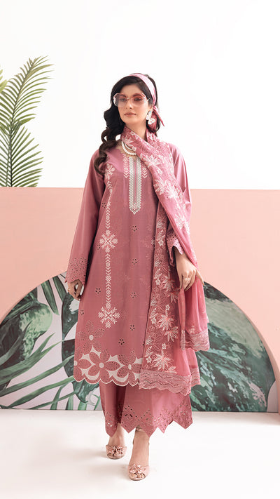 2226-Candy Pink Embroidered 3-Piece Cotton Lawn Suit – Elegant Summer Wear Elegant Summer Wear