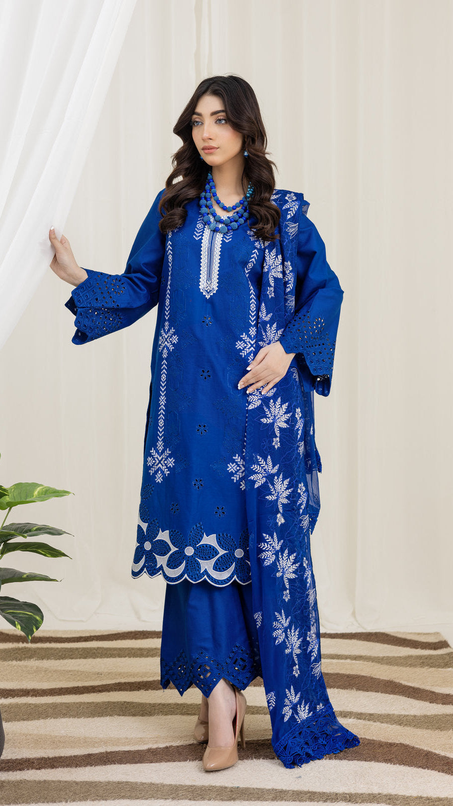 2226-Ink Blue Embroidered 3-Piece Cotton Lawn Suit – Elegant Summer Wear