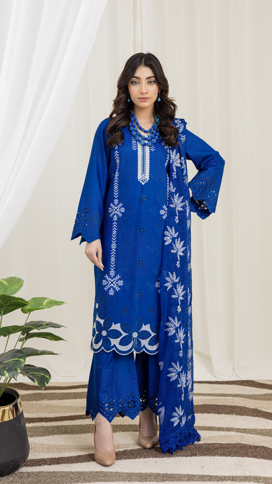 2226-Ink Blue Embroidered 3-Piece Cotton Lawn Suit – Elegant Summer Wear