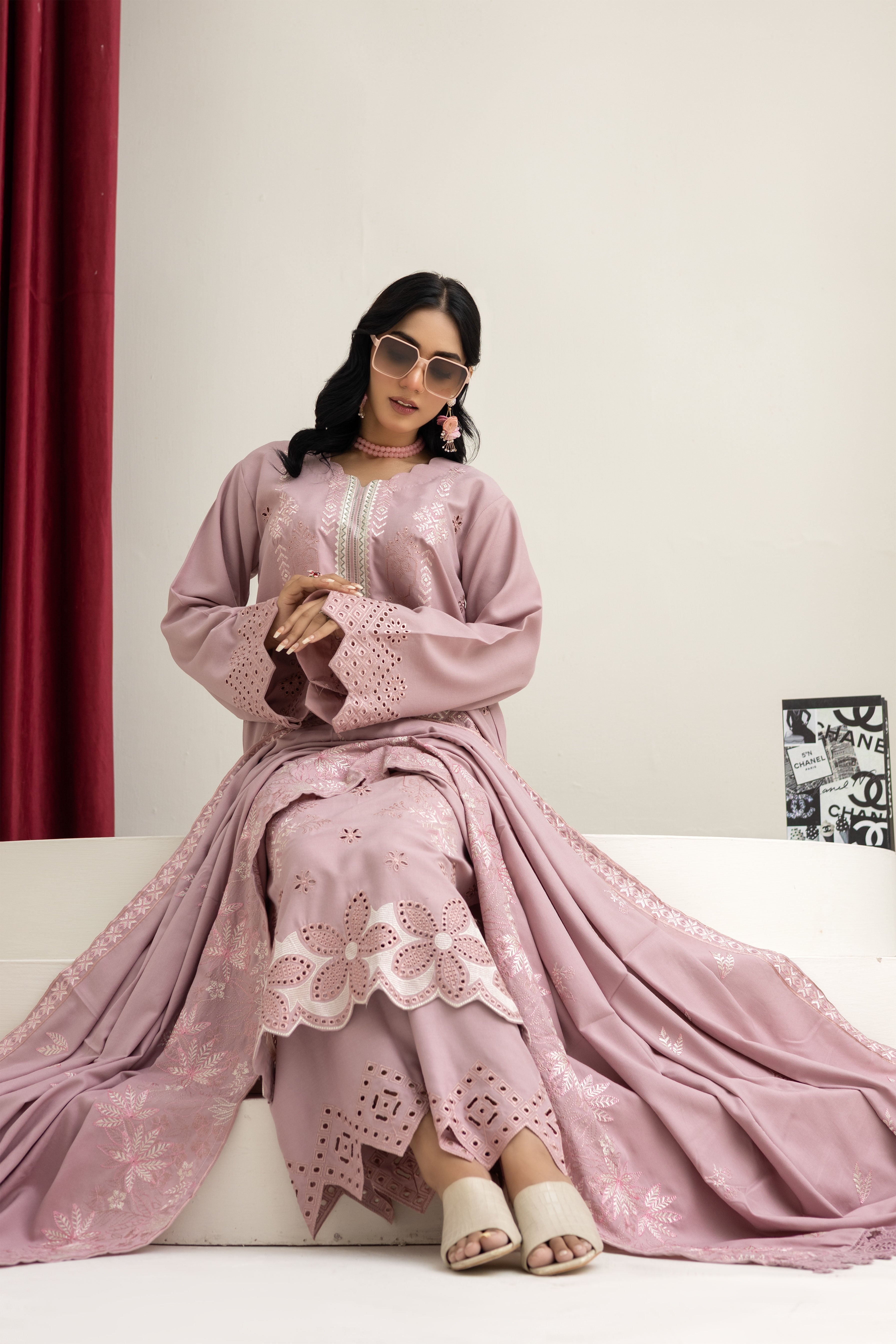 2226- Piyazi Embroidered 3-Piece Dhanak Suit