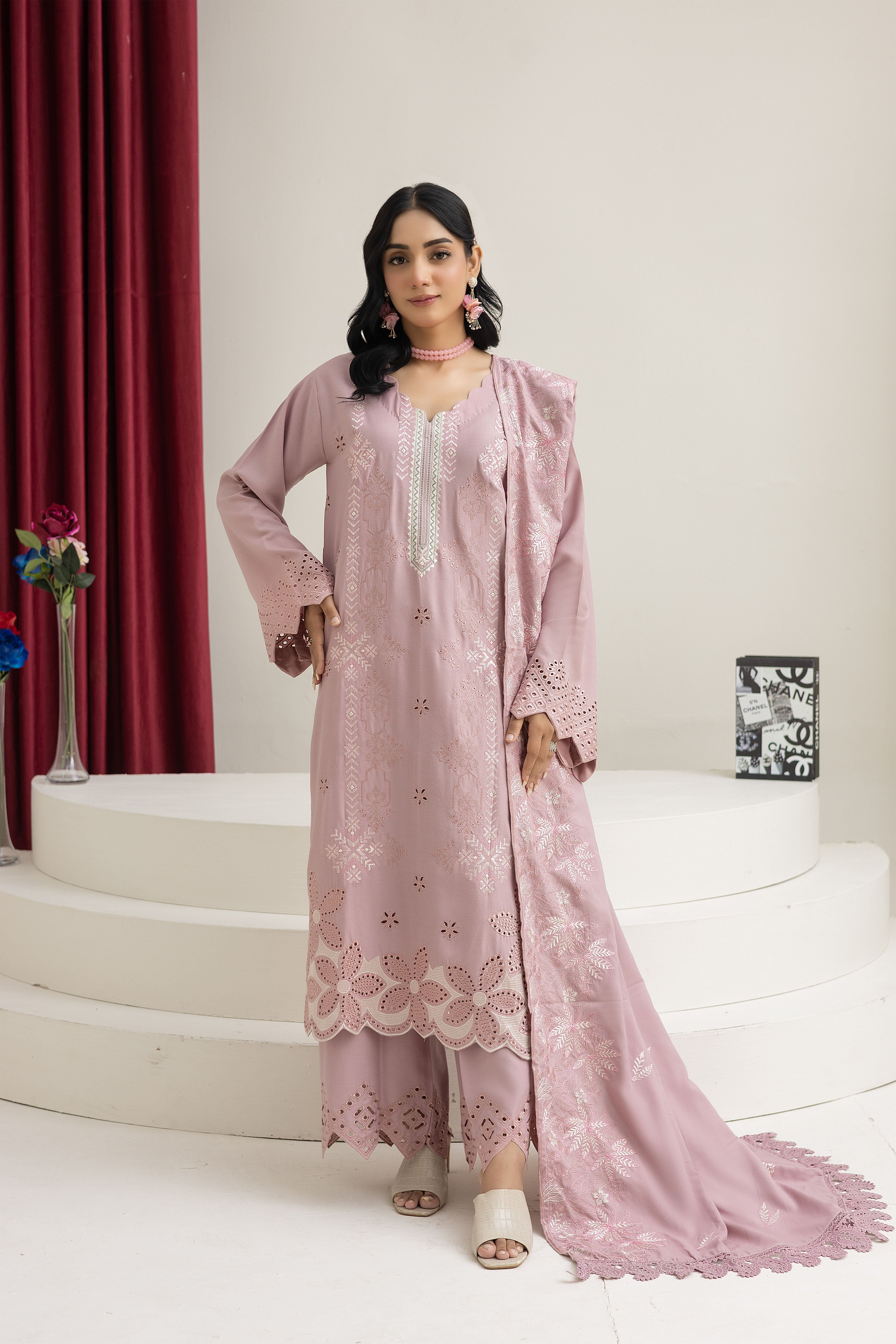2226- Piyazi Embroidered 3-Piece Dhanak Suit