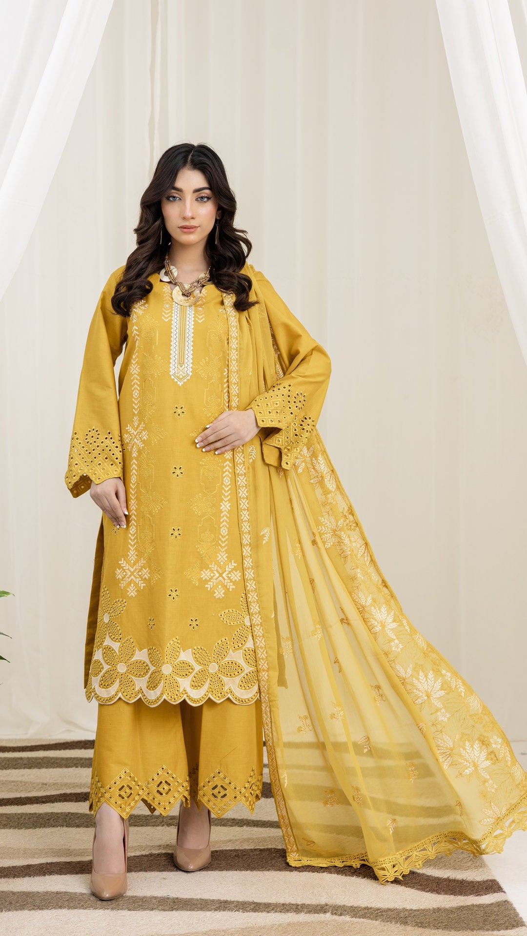 2226-Yellow Embroidered 3- Piece Cotton Lawn Suit – Elegant Summer Wear