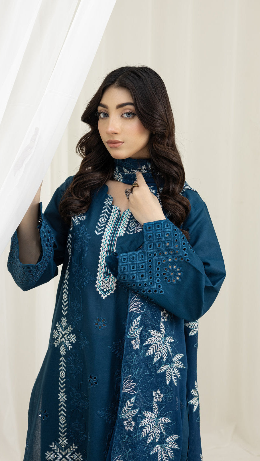 2226-Zinc Blue Embroidered 3-Piece Cotton Lawn Suit – Elegant Summer Wear