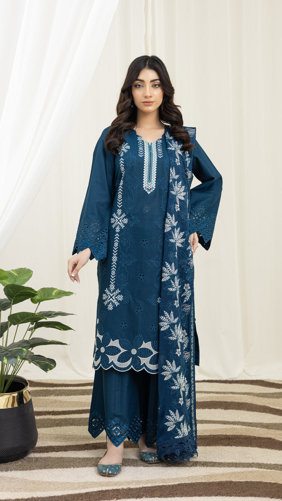 2226-Zinc Blue Embroidered 3-Piece Cotton Lawn Suit – Elegant Summer Wear