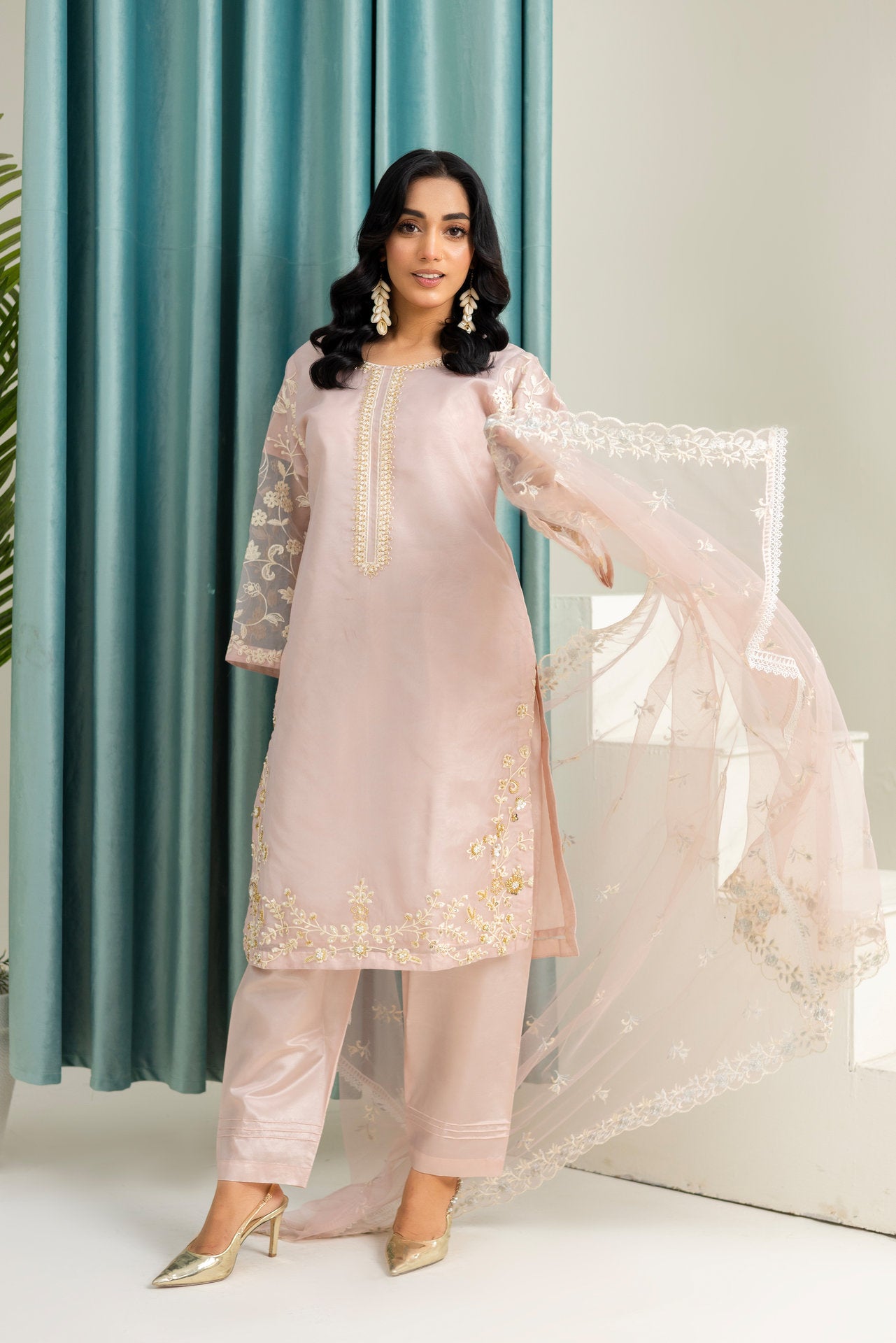 2231-Pink Blush 4 Piece Embellished Organza Suit
